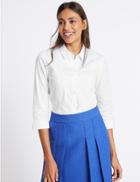 Marks & Spencer Cotton Rich Split 3/4 Sleeve Shirt White
