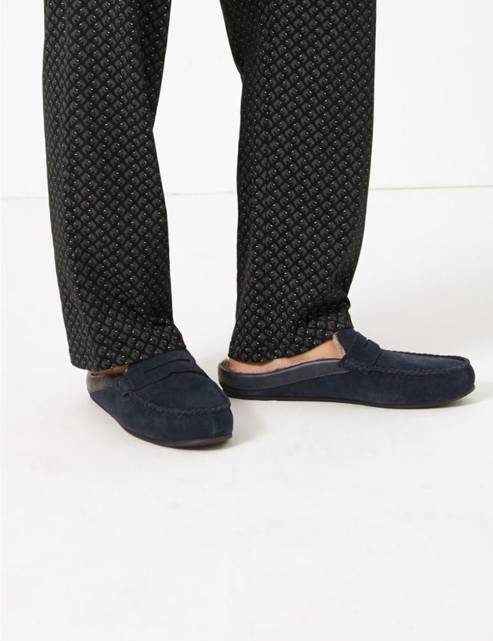 Marks & Spencer Suede Fleece Lined Mule Moccasins Navy