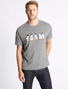 Marks & Spencer Pure Cotton Printed Crew Neck T-shirt Grey Marl