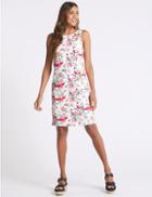 Marks & Spencer Linen Blend Print Pocket Detail Tunic Dress Ivory Mix