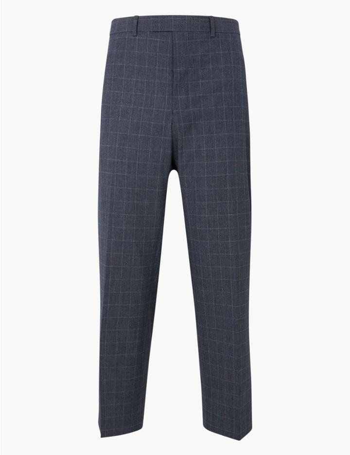 Marks & Spencer Checked Regular Fit Trousers Denim