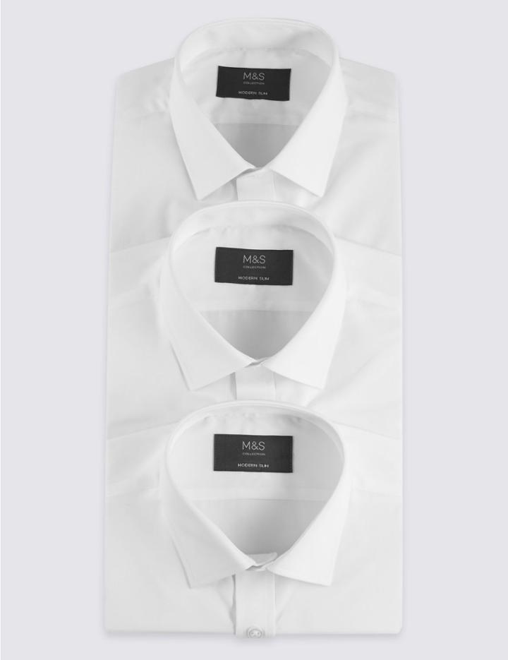 Marks & Spencer 3 Pack Easy To Iron Modern Slim Fit Shirts White