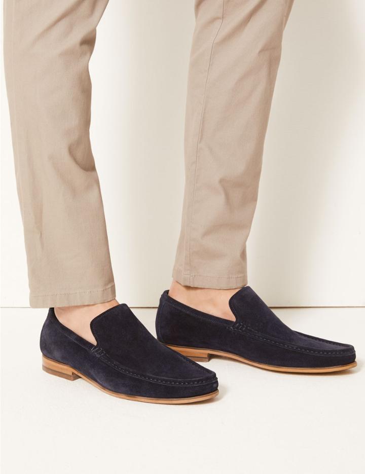 Marks & Spencer Wide Fit Suede Slip-on Loafers Navy