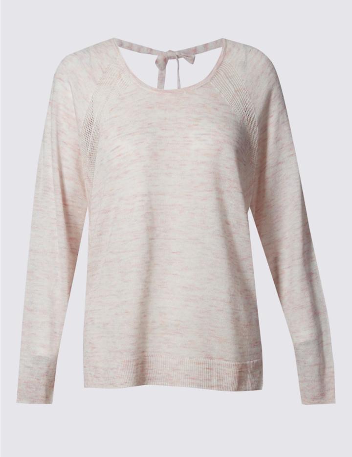 Marks & Spencer Pointelle Round Neck Jumper Pink Mix