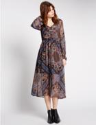 Marks & Spencer Floral Print Long Sleeve Midi Dress Blue Mix