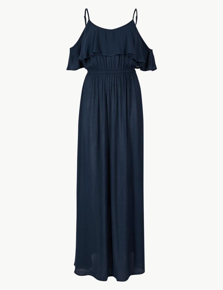 Marks & Spencer Crinkle Frill Swing Dress Navy