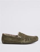 Marks & Spencer Suede Slip-on Slippers With Freshfeet&trade; Khaki