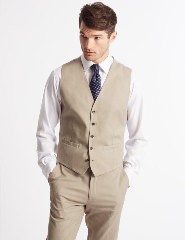 Marks & Spencer Cotton Rich Tailored Fit Waistcoat Neutral