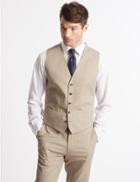 Marks & Spencer Cotton Rich Tailored Fit Waistcoat Neutral