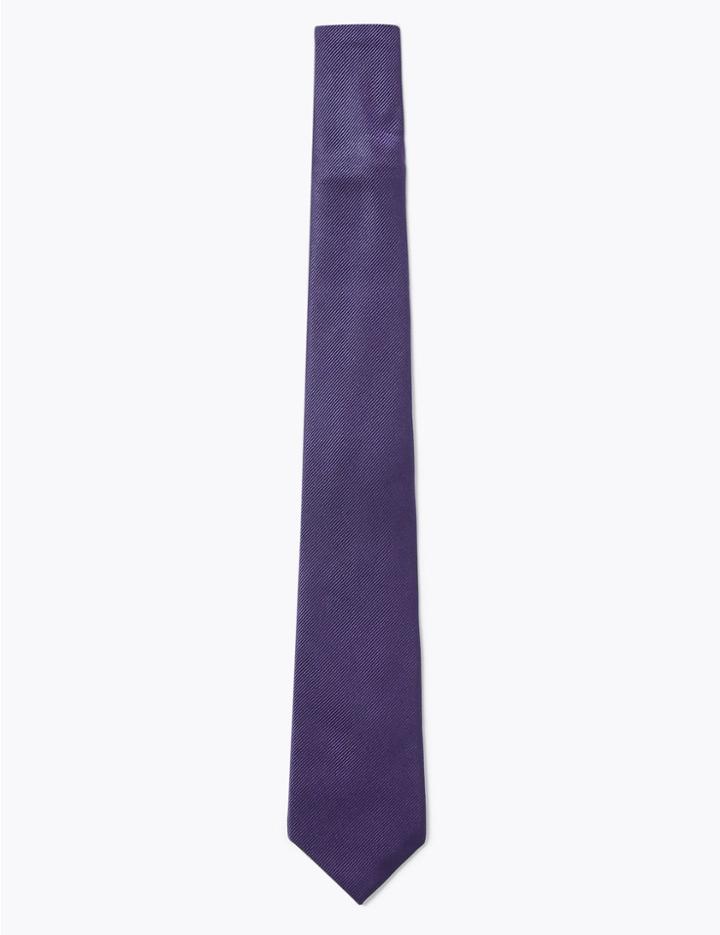 Marks & Spencer Pure Silk Satin Twill Tie Dark Violet