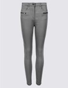Marks & Spencer Cotton Rich Zip Detail Skinny Leg Trousers Grey