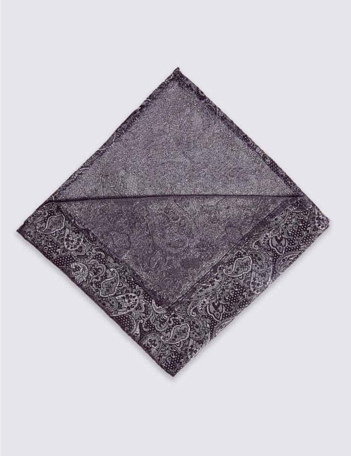 Marks & Spencer Pure Silk Paisley Bow Tie & Pocket Square Set Black Mix