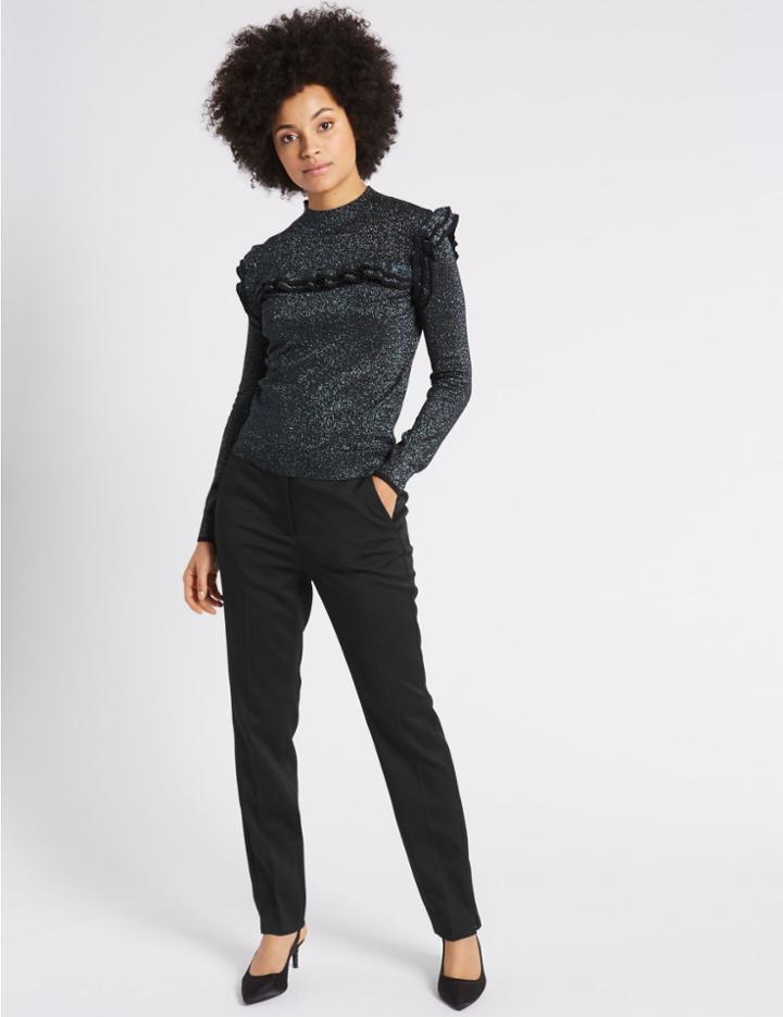 Marks & Spencer Jacquard Slim Leg Trousers Black