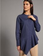 Marks & Spencer Pure Cotton Asymmetric Frill Blouse Navy