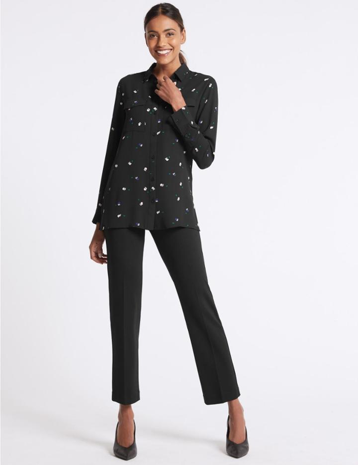 Marks & Spencer Jersey Mock Fly Straight Leg Trousers Black