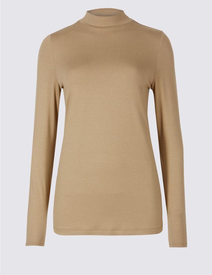 Marks & Spencer Funnel Neck Long Sleeve Top Light Camel