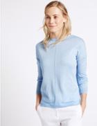 Marks & Spencer Boxy Knit Round Neck Jumper Fresh Blue