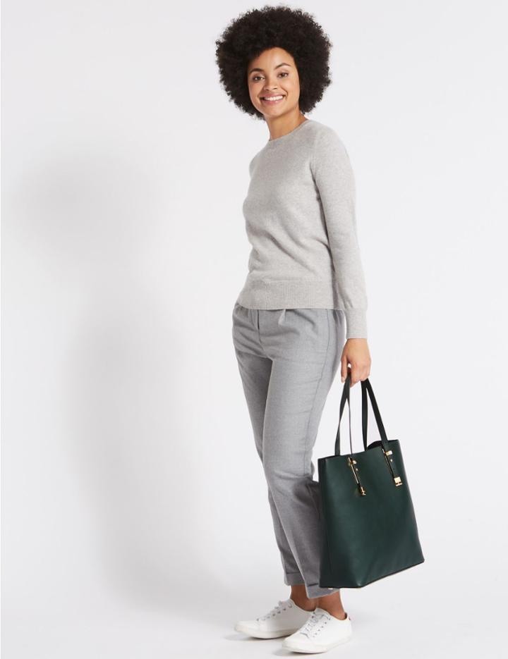 Marks & Spencer Faux Leather Carry All Shopper Bag Dark Green