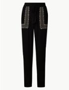 Marks & Spencer Embroidered Ankle Grazer Peg Trousers Black Mix