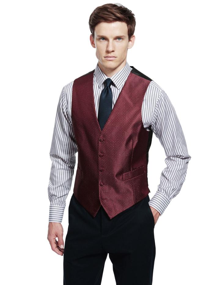 Marks & Spencer Five Button Textured Waistcoat Red