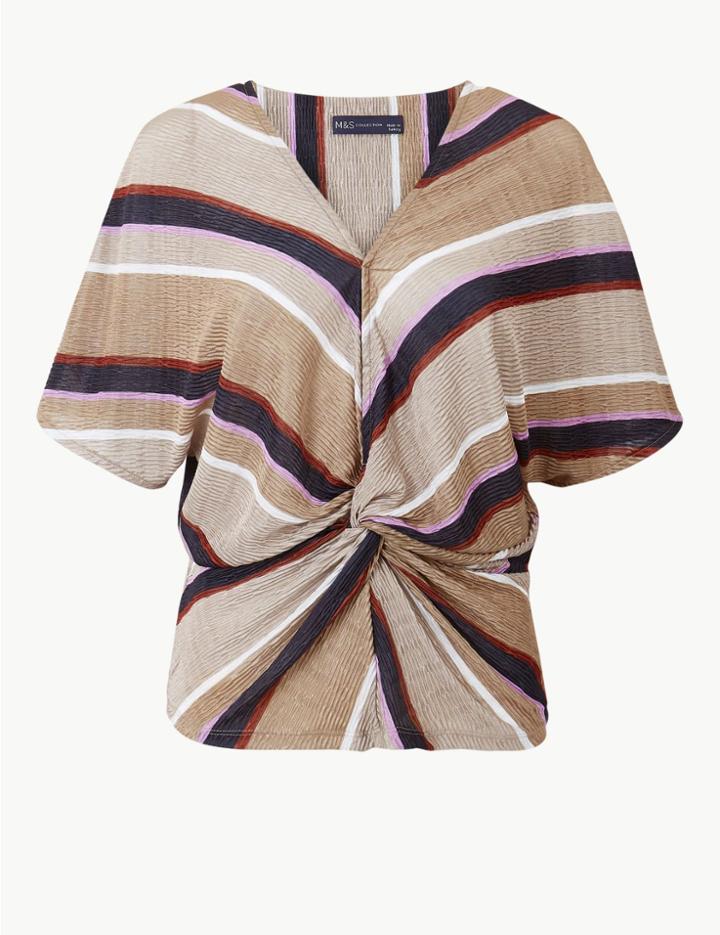 Marks & Spencer Striped V-neck Short Sleeve Shell Top Multi