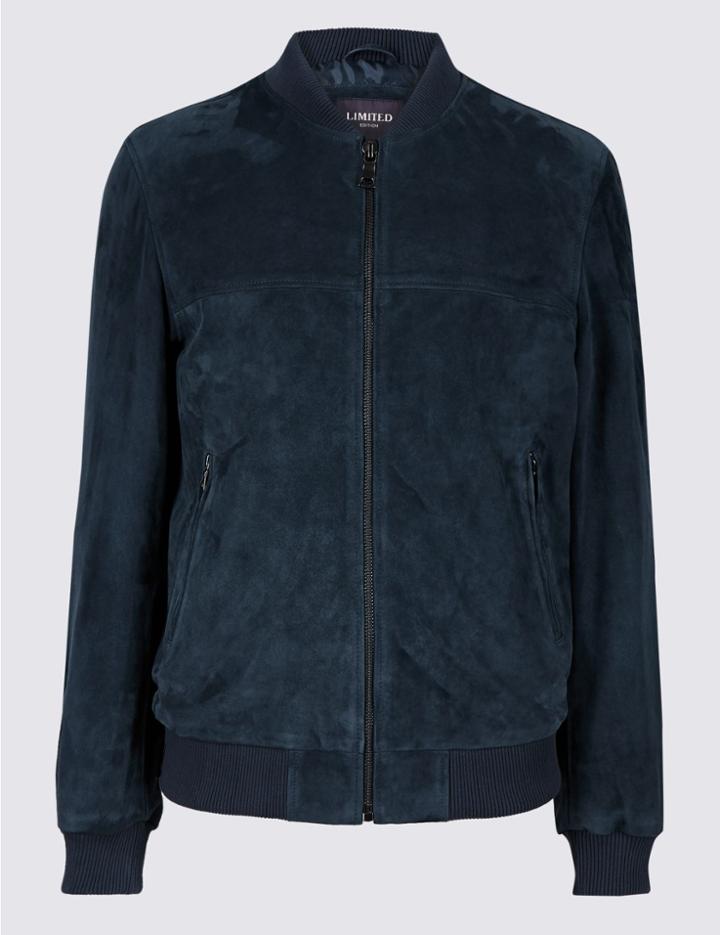 Marks & Spencer Suede Baseball Bomber Jacket Denim