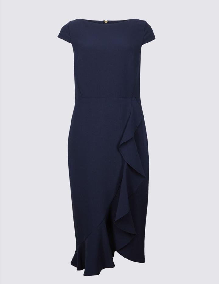 Marks & Spencer Asymmetric Short Sleeve Bodycon Midi Dress Navy