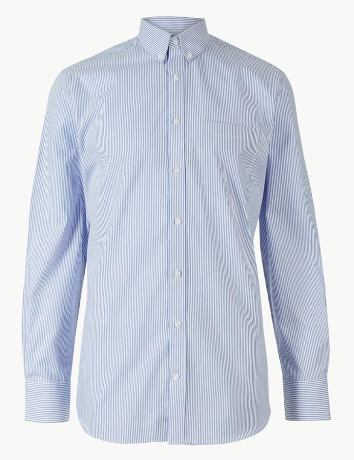 Marks & Spencer Pure Cotton Tailored Fit Oxford Shirt Sky