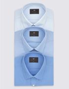 Marks & Spencer 3 Pack Cotton Blend Slim Fit Shirts Blue