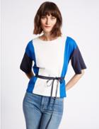 Marks & Spencer Pure Cotton Colour Block T-shirt With Belt Ivory Mix