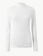 Marks & Spencer Textured Turtle Neck Long Sleeve T-shirt Soft White