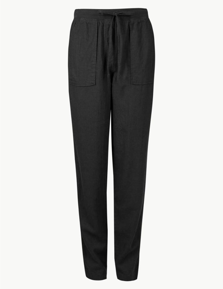 Marks & Spencer Linen Rich Jersey Peg Trousers Black
