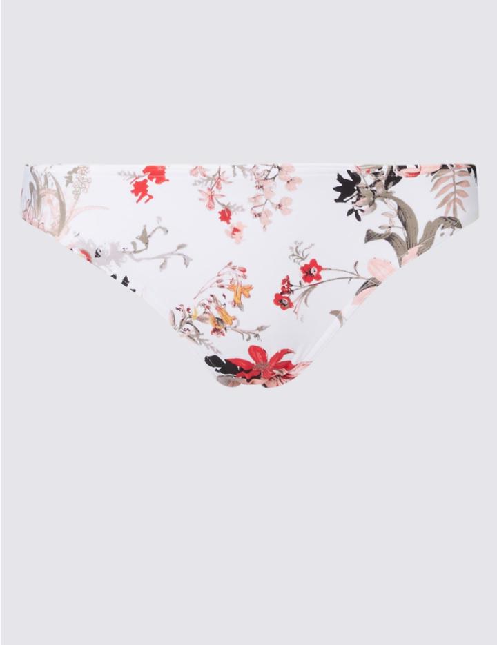 Marks & Spencer Floral Print Hipster Bikini Bottoms Winter White