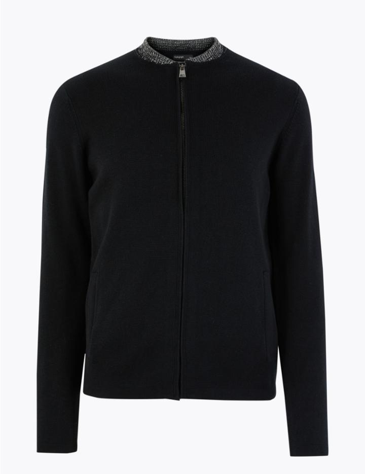Marks & Spencer Supima Cotton Zip Through Cardigan Black
