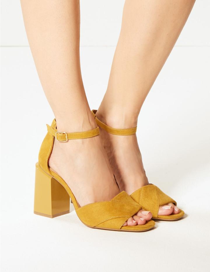 Marks & Spencer Wide Fit Statement Heel Ankle Strap Sandals Ochre