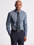 Marks & Spencer Linen Blend Easy To Iron Tailored Fit Shirt Rich Blue