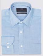Marks & Spencer 2in Longer Pure Cotton Non-iron Oxford Shirt Blue Blue