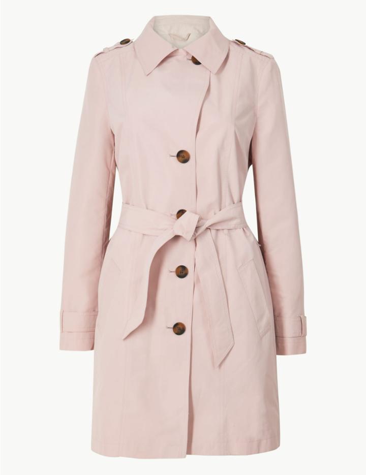 Marks & Spencer Button Detailed Trench Coat Petal Pink