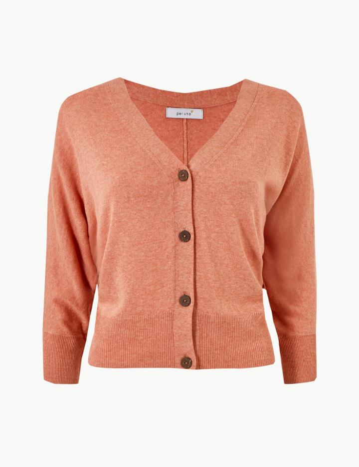 Marks & Spencer Textured V-neck Cardigan Faded Orange