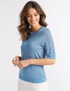 Marks & Spencer Textured Round Neck Half Sleeve Jumper Azure Blue