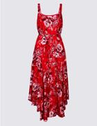 Marks & Spencer Floral Print Asymmetric Swing Midi Dress Red Mix