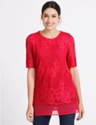 Marks & Spencer Lace Round Neck Half Sleeve Tunic Bright Pink