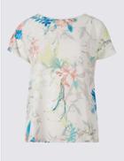 Marks & Spencer Floral Print Short Sleeve Jersey Top Ivory Mix