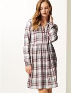 Marks & Spencer Checked Long Sleeve Drop Waist Dress Natural Mix
