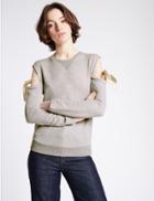 Marks & Spencer Cotton Rich Cold Shoulder Jersey Top Grey