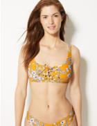 Marks & Spencer Floral Print Lace-up Bikini Top Yellow Mix