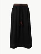 Marks & Spencer Pure Cotton Pleated Midi Skirt Black