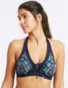 Marks & Spencer Embroidered Plunge Bikini Top Blue Mix