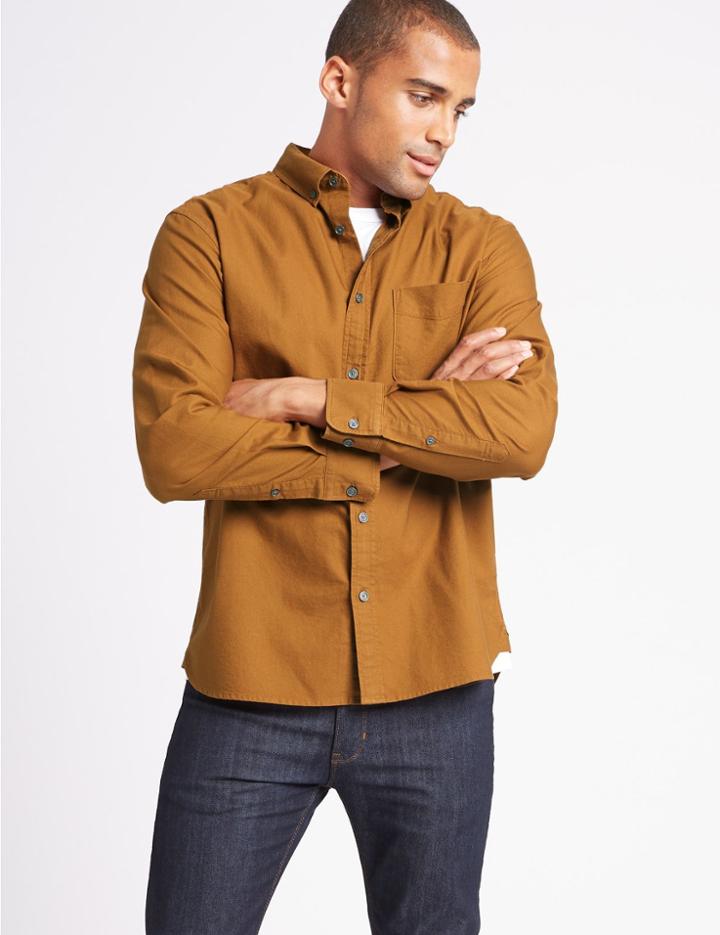 Marks & Spencer Pure Cotton Plain Oxford Shirt Mustard