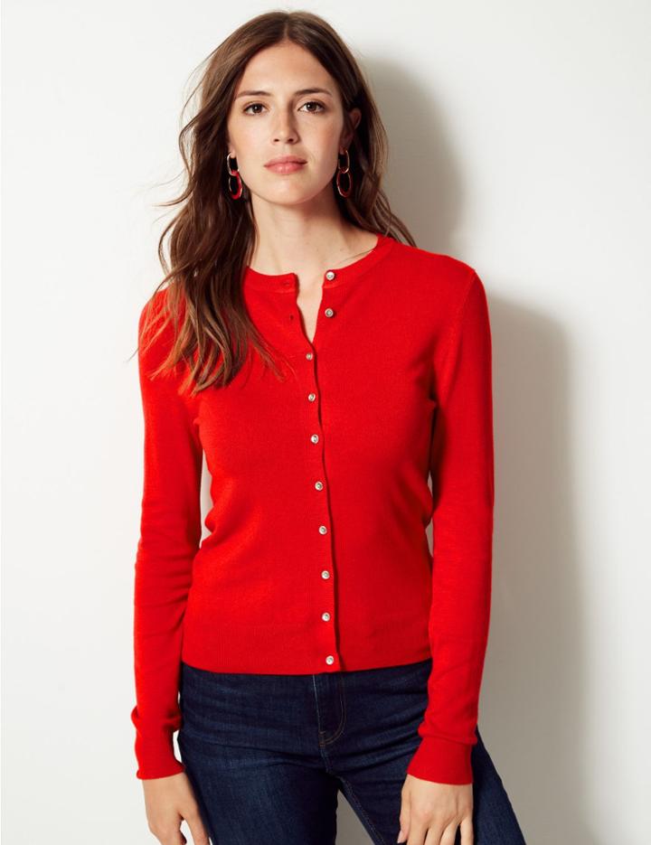 Marks & Spencer Long Sleeve Round Neck Cardigan Chilli